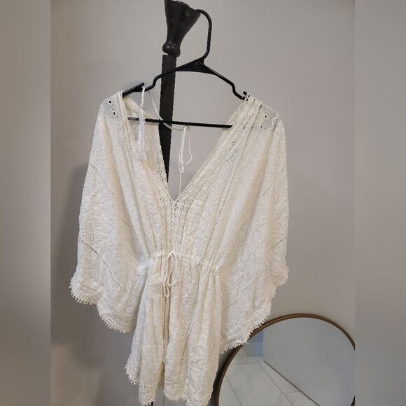 Melissa Odabash White Kaftan Cotton Wrap Robe Coverup One Size - Picture 2 of 7